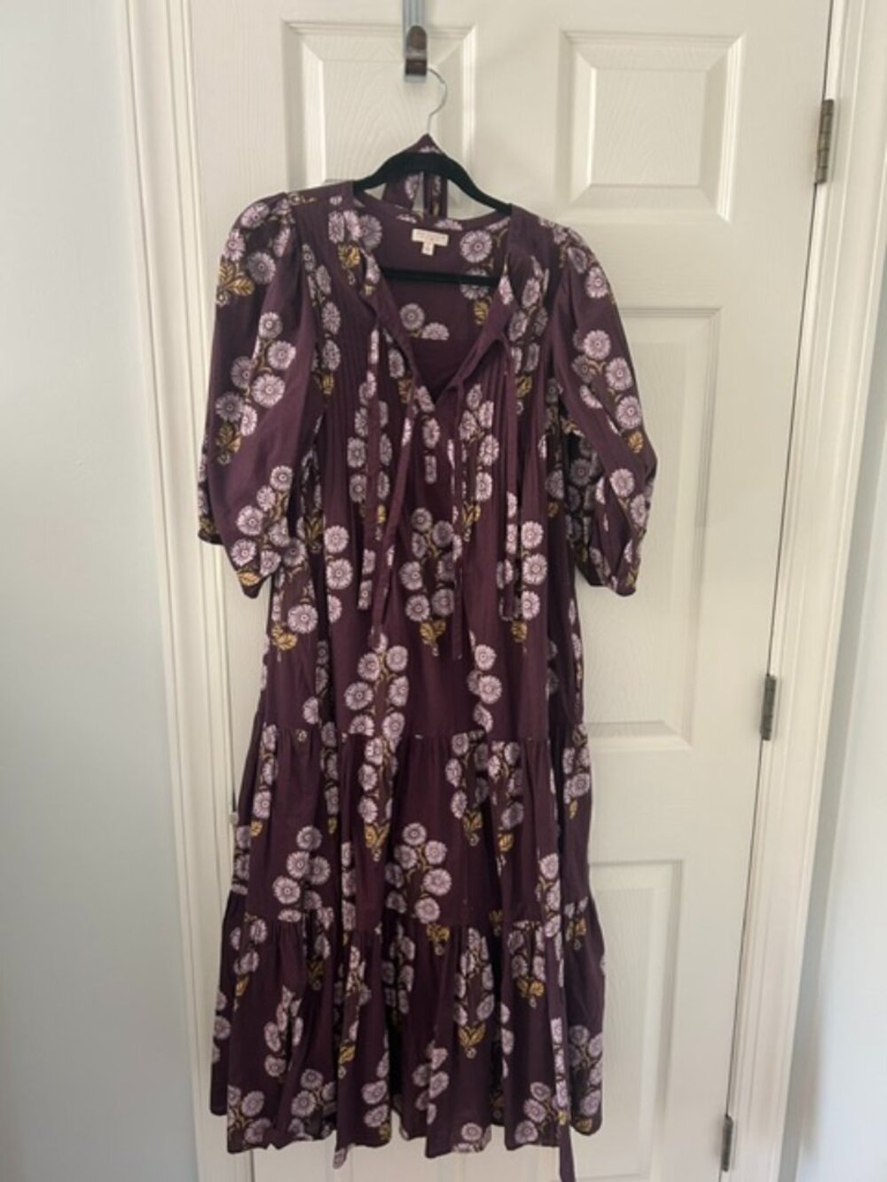 Pink Chicken Purple Floral Tiered Midi Dress Size Small